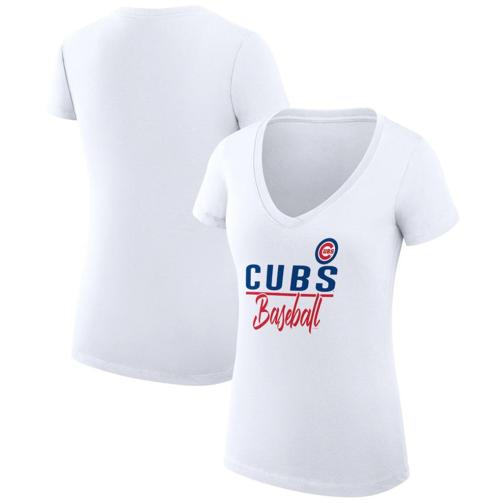 Chicago Cubs G-III 4Her by Carl Banks Women's Super-Slim Fit Lightweight Team Graphic V-Neck T-Shirt discount