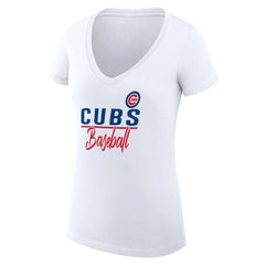 Chicago Cubs G-III 4Her by Carl Banks Women's Super-Slim Fit Lightweight Team Graphic V-Neck T-Shirt discount