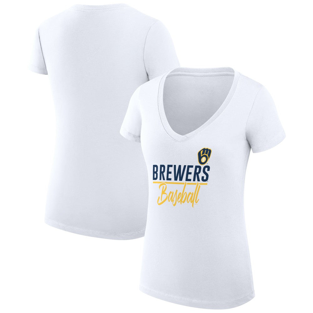 Milwaukee Brewers G-III 4Her by Carl Banks Women's Super-Slim Fit Lightweight Team Graphic V-Neck T-Shirt Online