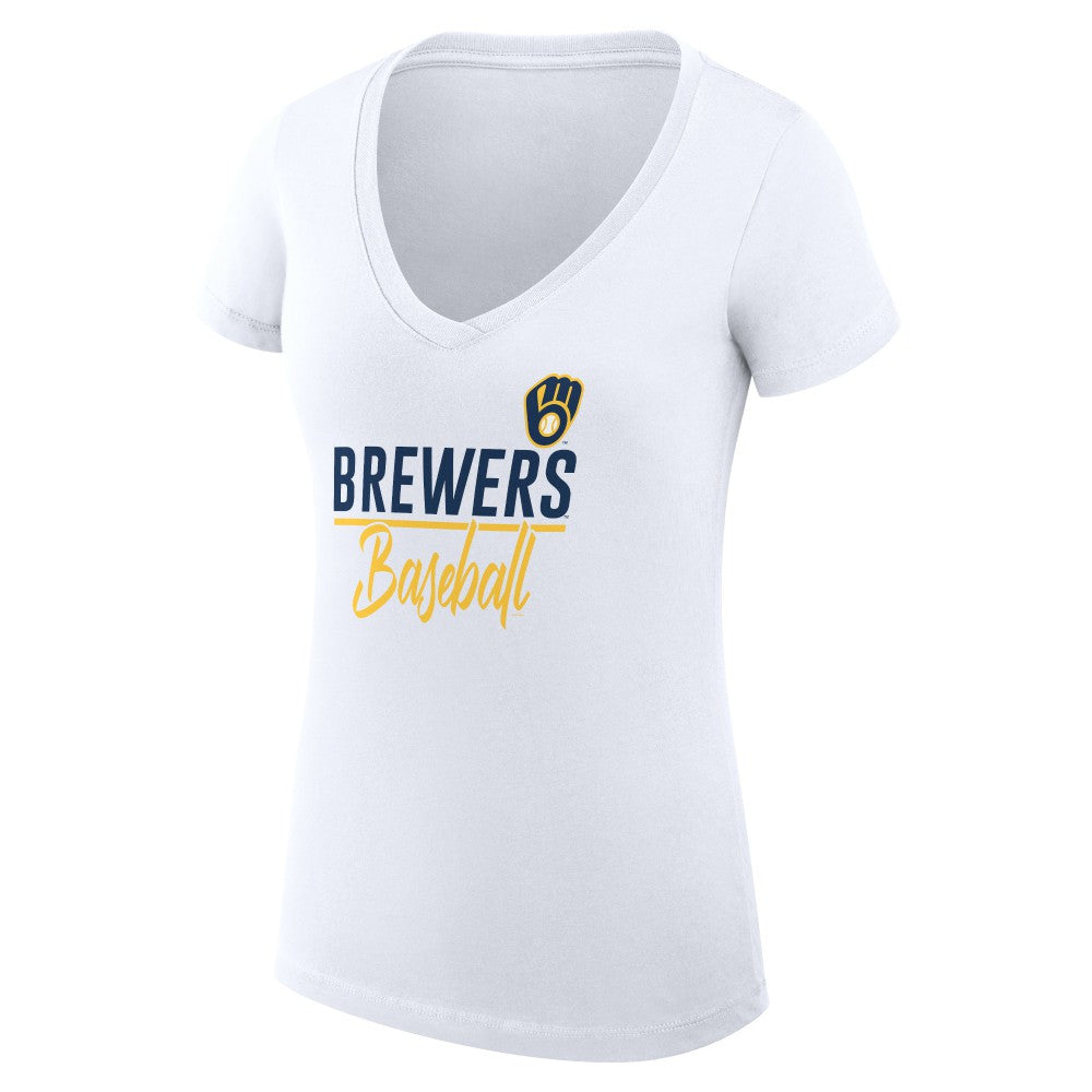 Milwaukee Brewers G-III 4Her by Carl Banks Women's Super-Slim Fit Lightweight Team Graphic V-Neck T-Shirt Online