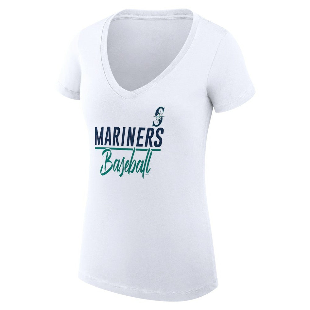 Seattle Mariners G-III 4Her by Carl Banks Women's Super-Slim Fit Lightweight Team Graphic V-Neck T-Shirt Clearance