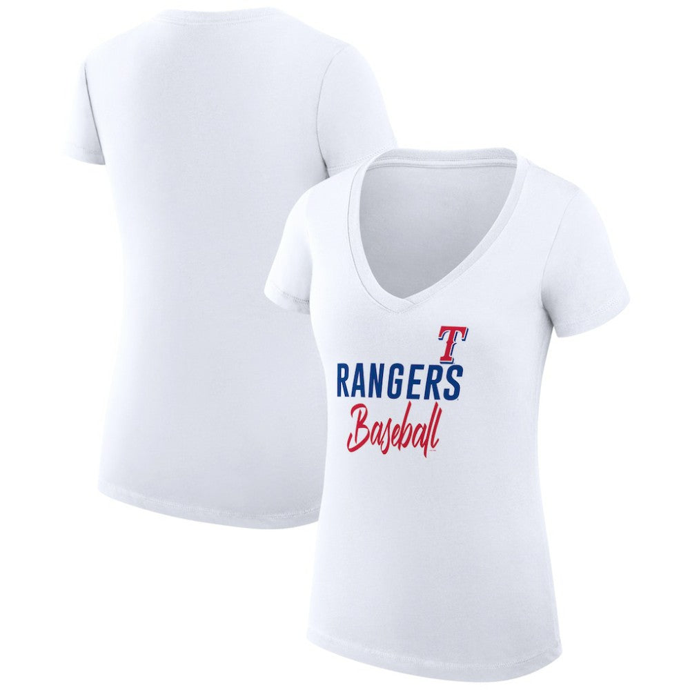 Texas Rangers G-III 4Her by Carl Banks Women's Super-Slim Fit Lightweight Team Graphic V-Neck T-Shirt Clearance