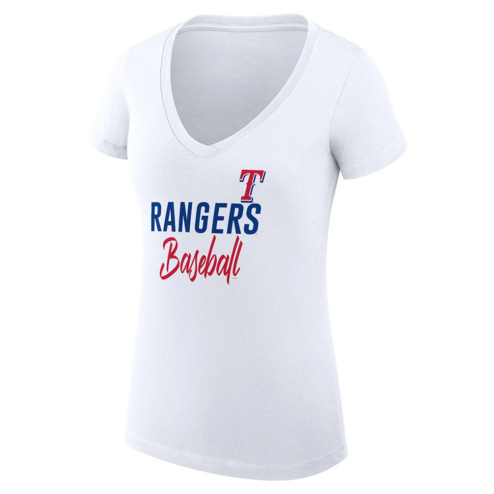 Texas Rangers G-III 4Her by Carl Banks Women's Super-Slim Fit Lightweight Team Graphic V-Neck T-Shirt Clearance