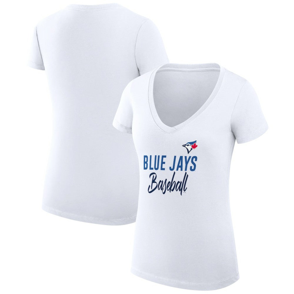 Toronto Blue Jays G-III 4Her by Carl Banks Women's Super-Slim Fit Lightweight Team Graphic V-Neck T-Shirt Clearance