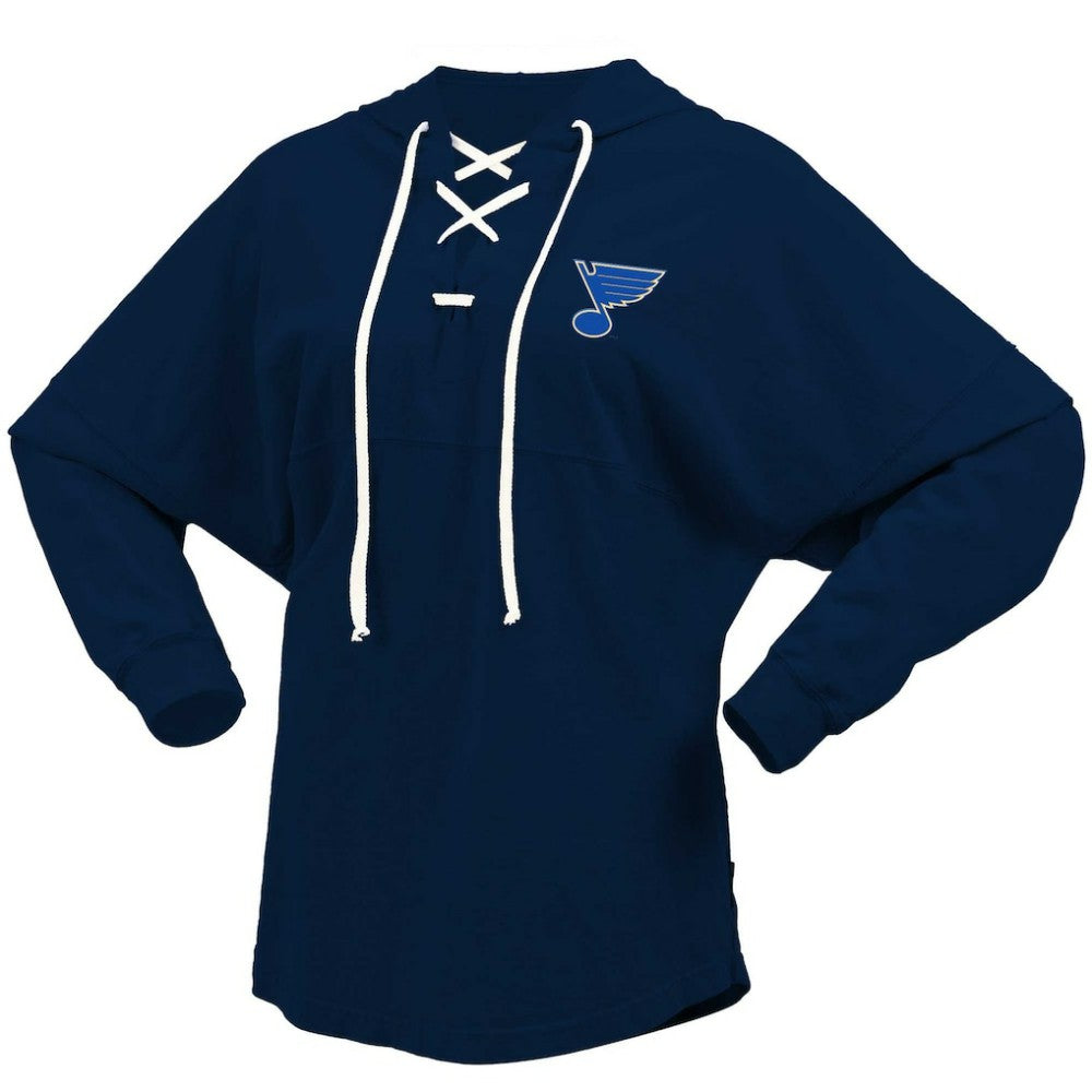 St. Louis Blues - Fanatics Women's Jersey Lace-Up V-Neck Long Sleeve Hoodie T-Shirt Navy