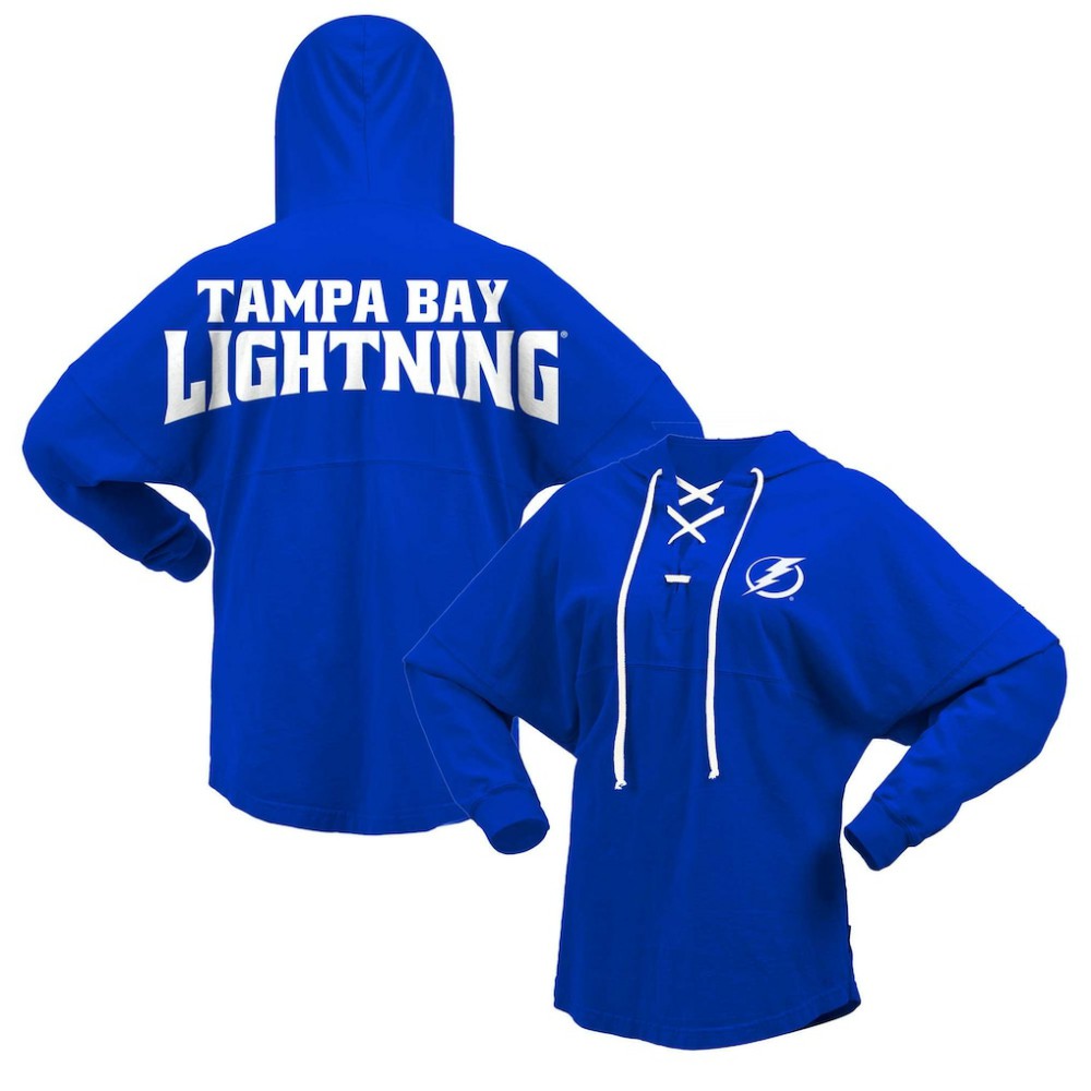 Tampa Bay Lightning - Fanatics Women's Jersey Lace-Up V-Neck Long Sleeve Hoodie T-Shirt Blue