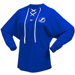 Tampa Bay Lightning - Fanatics Women's Jersey Lace-Up V-Neck Long Sleeve Hoodie T-Shirt Blue