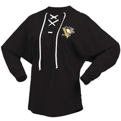 Pittsburgh Penguins Fanatics Women's Jersey Lace-Up V-Neck Long Sleeve Hoodie T-Shirt Black