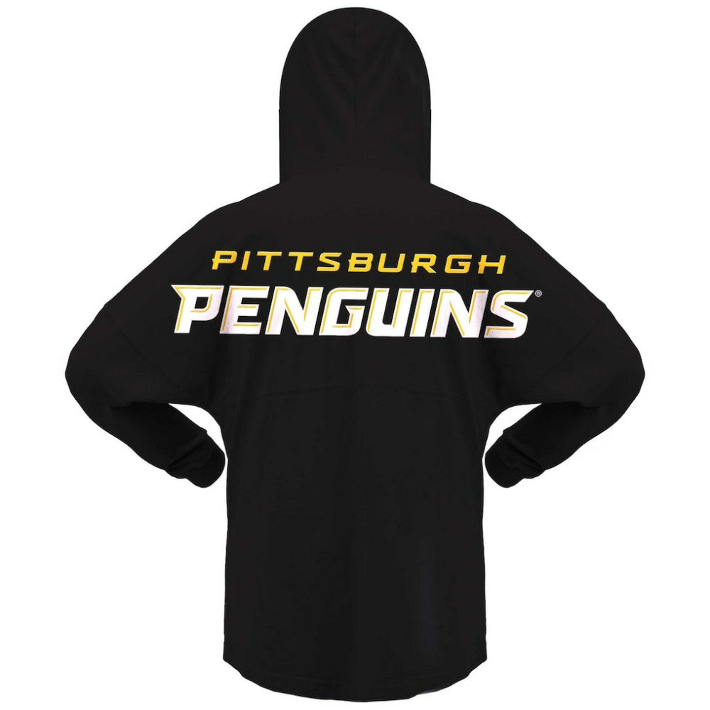 Pittsburgh Penguins Fanatics Women's Jersey Lace-Up V-Neck Long Sleeve Hoodie T-Shirt Black