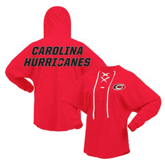 Carolina Hurricanes - Fanatics Women's Jersey Lace-Up V-Neck Long Sleeve Hoodie T-Shirt Red