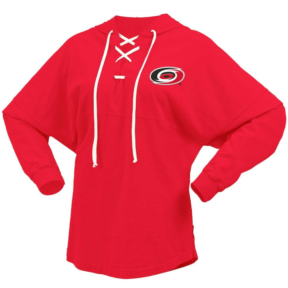 Carolina Hurricanes - Fanatics Women's Jersey Lace-Up V-Neck Long Sleeve Hoodie T-Shirt Red