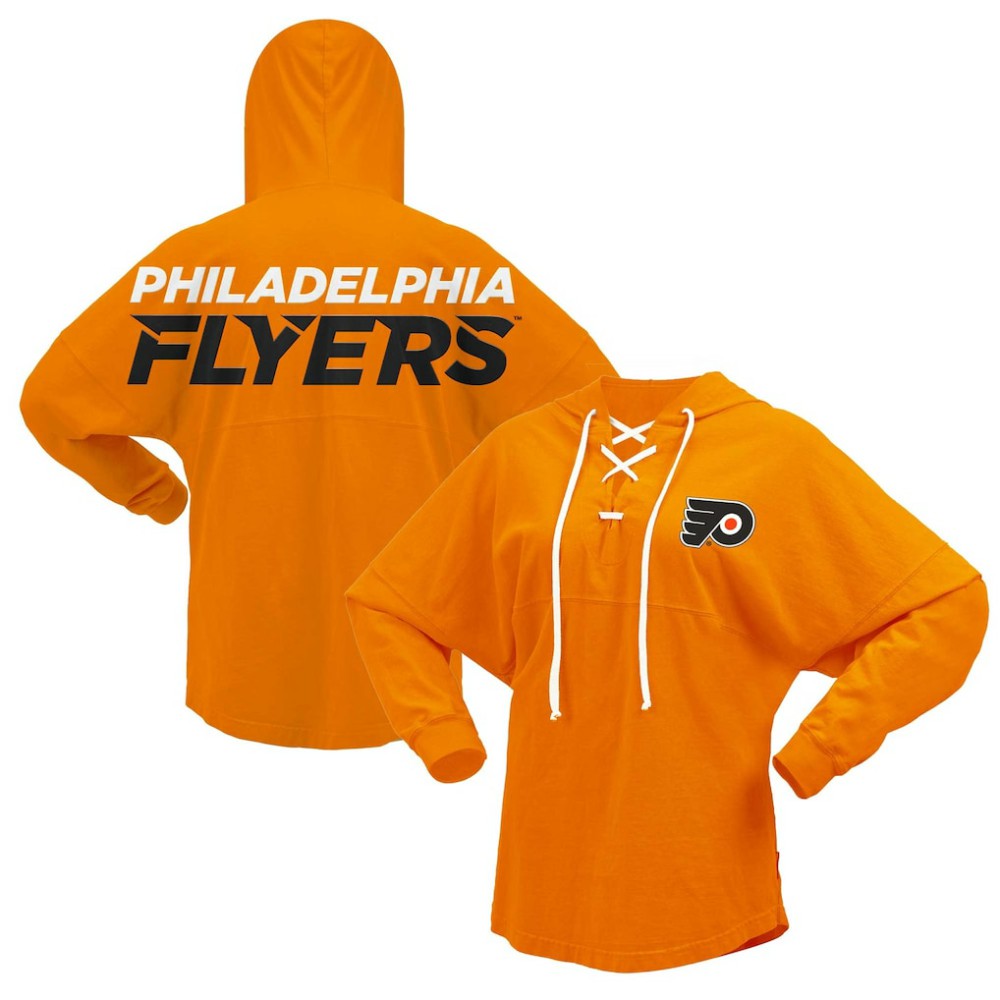 Philadelphia Flyers - Fanatics Women's Jersey Lace-Up V-Neck Long Sleeve Hoodie T-Shirt Orange