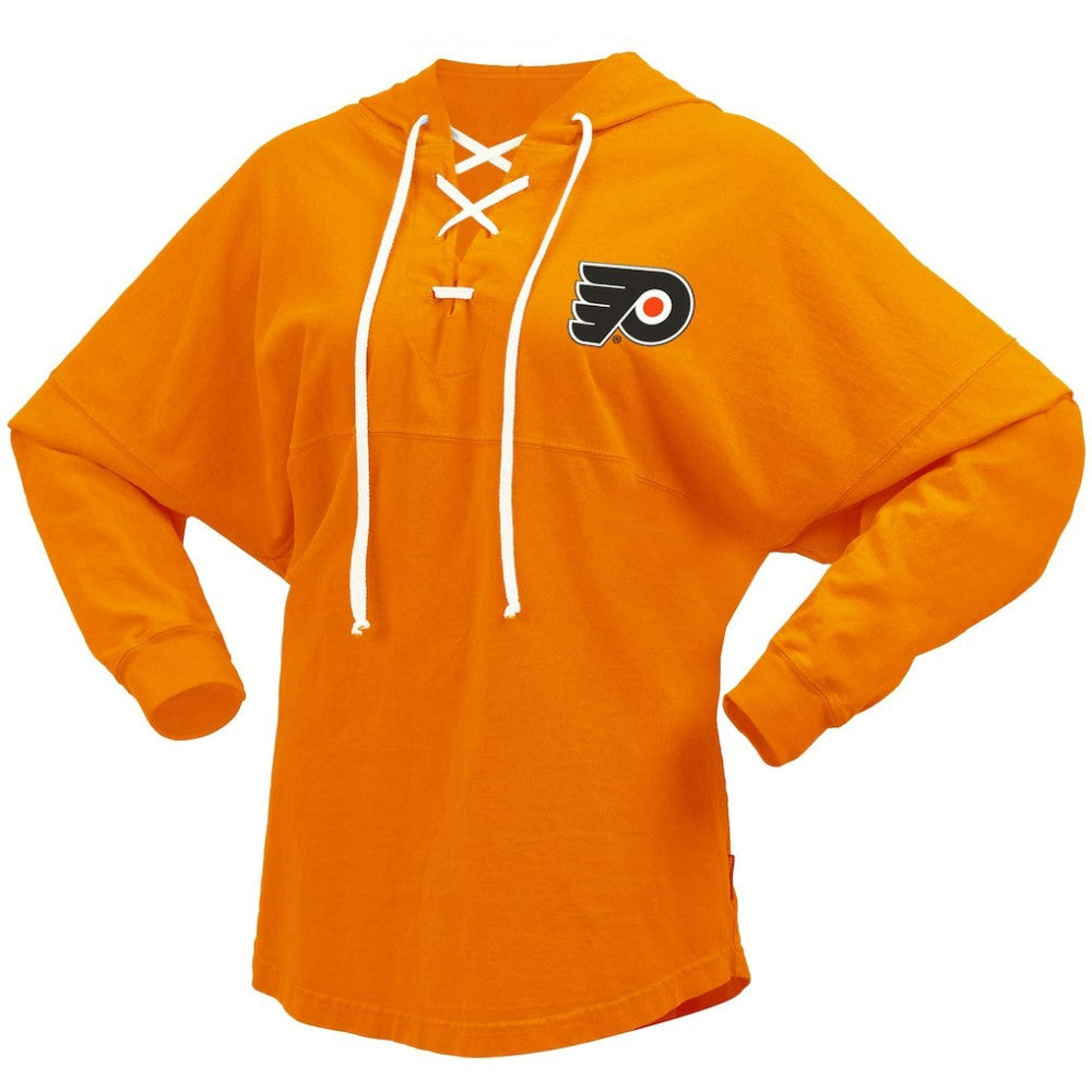 Philadelphia Flyers - Fanatics Women's Jersey Lace-Up V-Neck Long Sleeve Hoodie T-Shirt Orange