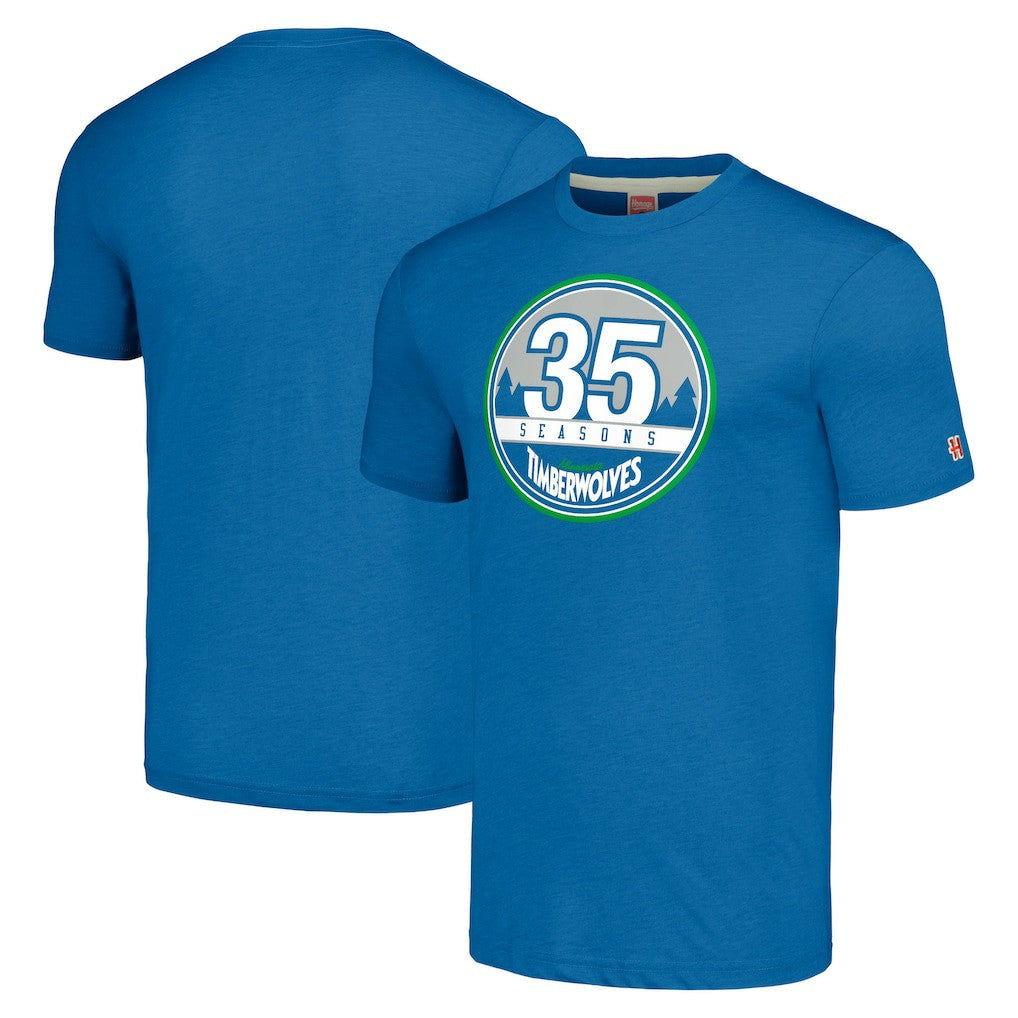NBA - Minnesota Timberwolves Homage Unisex 35th Anniversary Hardwood Classics 35 Seasons Tri-Blend T-Shirt - Royal