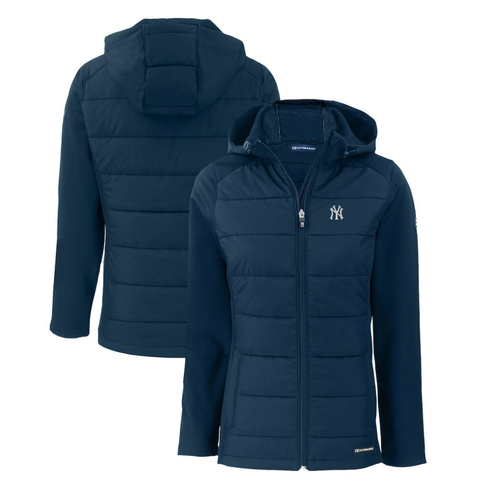New York Yankees Cutter & Buck Women's Evoke Hybrid Eco Softshell Recycled Full-Zip Hoodie Jacket Lifestyle