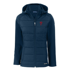 Philadelphia Phillies Cutter & Buck Women's Evoke Hybrid Eco Softshell Recycled Full-Zip Hoodie Jacket for sale