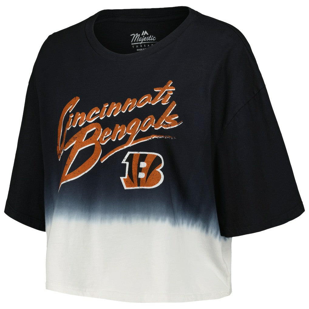 Joe Burrow Cincinnati Bengals Majestic Threads Women's Dip-Dye Player Name & Number Crop Top Black/White - NFL