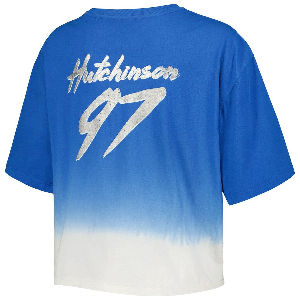 Aidan Hutchinson Detroit Lions Majestic Threads Women's Dip-Dye Player Name & Number Crop Top Blue/White - NFL