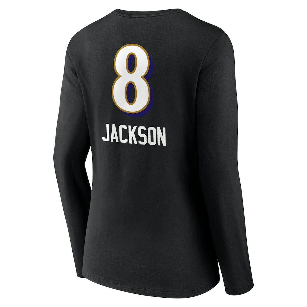 Lamar Jackson Baltimore Ravens Women's Team Wordmark Long Sleeve V-Neck T-Shirt Black - NFL