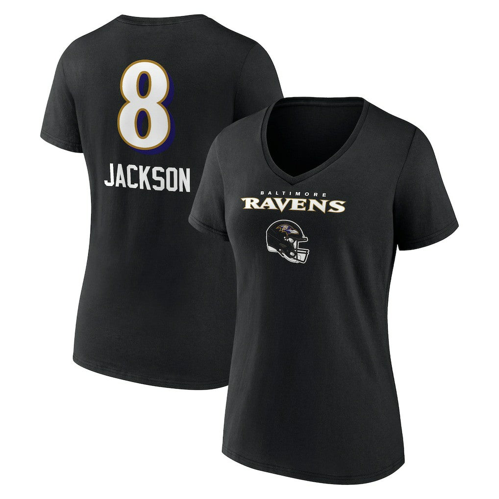 Lamar Jackson Baltimore Ravens Women's Team Wordmark Name & Number V-Neck T-Shirt Black - NFL