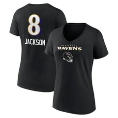 Lamar Jackson Baltimore Ravens Women's Team Wordmark Name & Number V-Neck T-Shirt Black - NFL