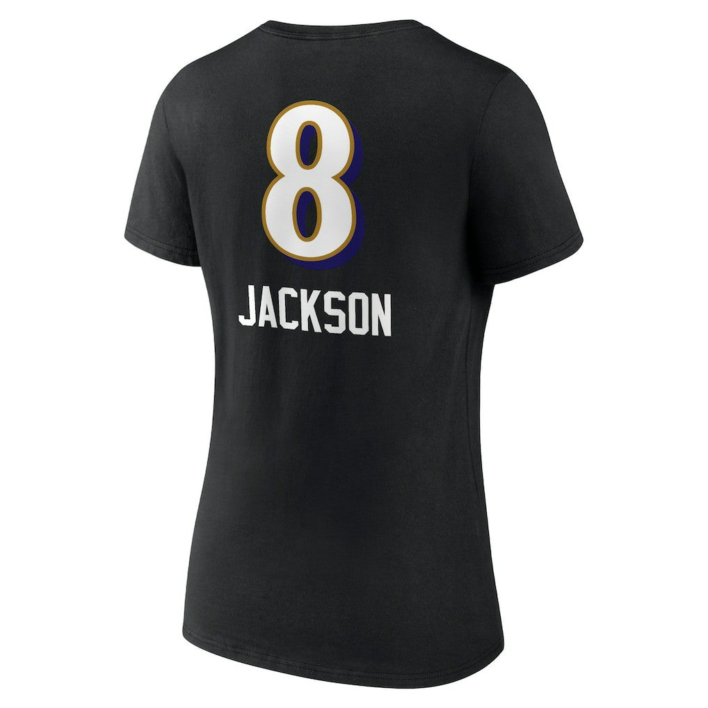 Lamar Jackson Baltimore Ravens Women's Team Wordmark Name & Number V-Neck T-Shirt Black - NFL