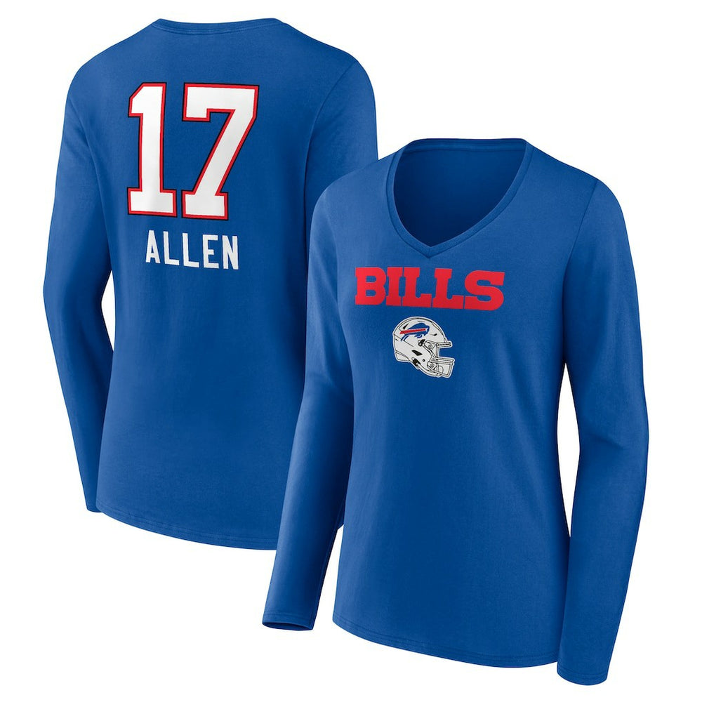 Josh Allen Buffalo Bills Women's Team Wordmark Long Sleeve V-Neck T-Shirt Royal - NFL