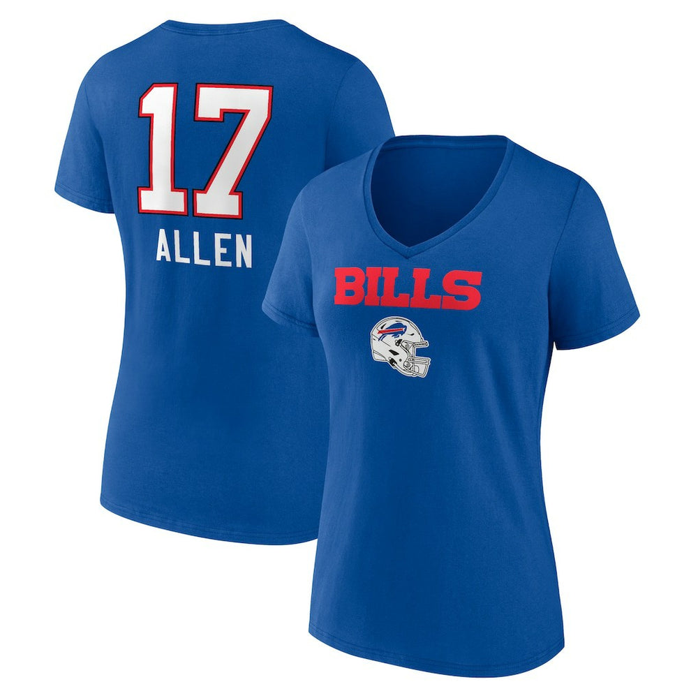 Josh Allen Buffalo Bills Women's Team Wordmark Name & Number V-Neck T-Shirt Royal - NFL