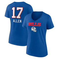 Josh Allen Buffalo Bills Women's Team Wordmark Name & Number V-Neck T-Shirt Royal - NFL