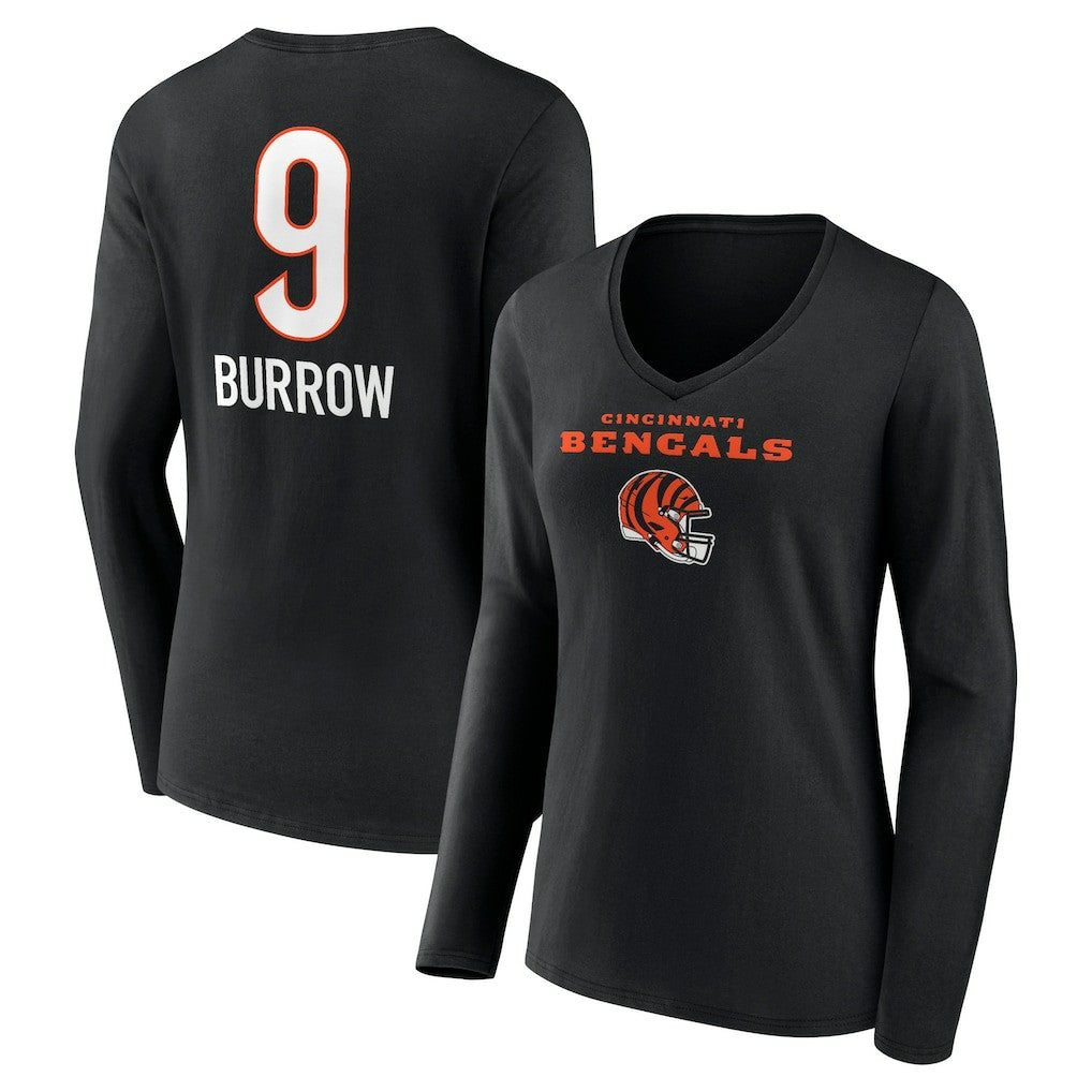 Joe Burrow Cincinnati Bengals Women's Team Wordmark Long Sleeve V-Neck T-Shirt Black - NFL