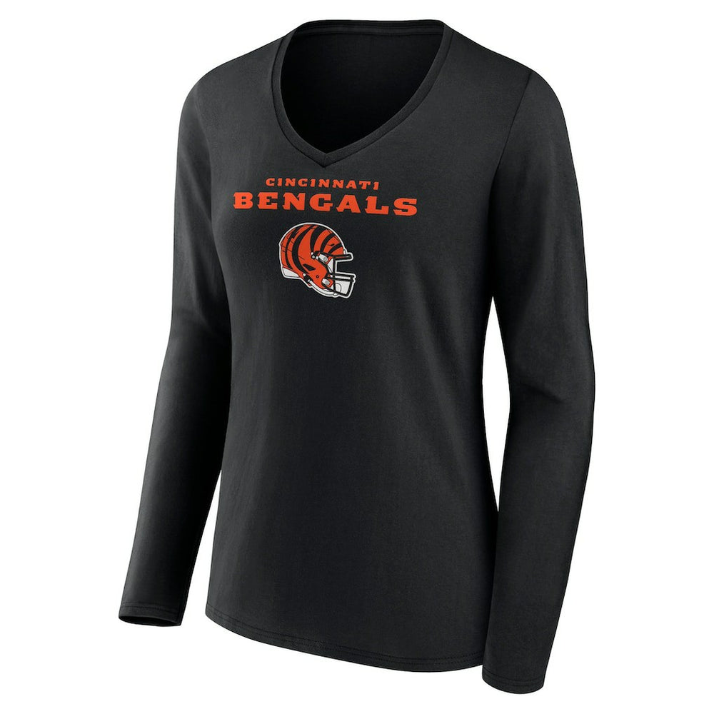 Joe Burrow Cincinnati Bengals Women's Team Wordmark Long Sleeve V-Neck T-Shirt Black - NFL