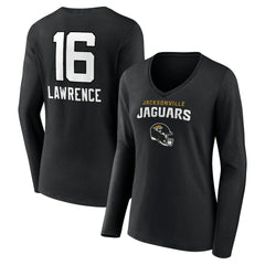 Trevor Lawrence Jacksonville Jaguars Women's Team Wordmark Long Sleeve V-Neck T-Shirt Black - NFL