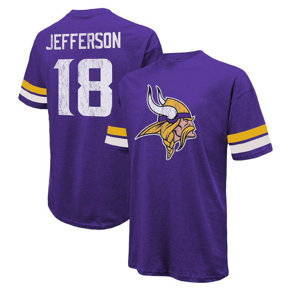 Justin Jefferson Minnesota Vikings Majestic Threads Name & Number Oversized Fit T-Shirt Purple - NFL
