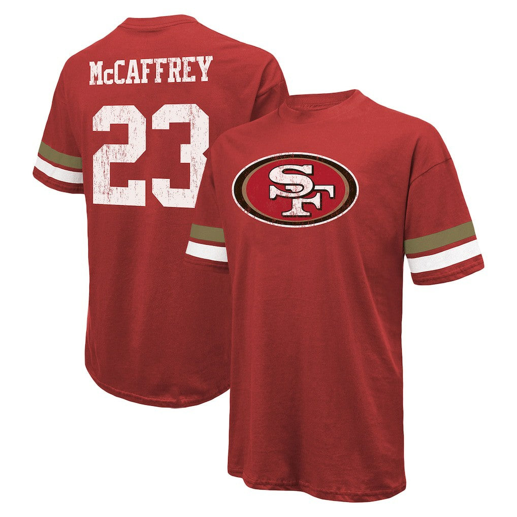 Christian McCaffrey San Francisco 49ers Majestic Threads Name & Number Oversized Fit T-Shirt Scarlet - NFL