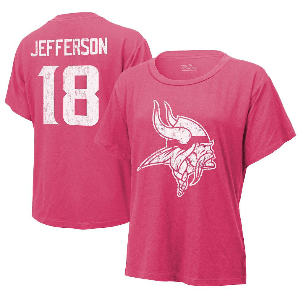 Justin Jefferson Minnesota Vikings Majestic Threads Women's Name & Number T-Shirt Pink - NFL
