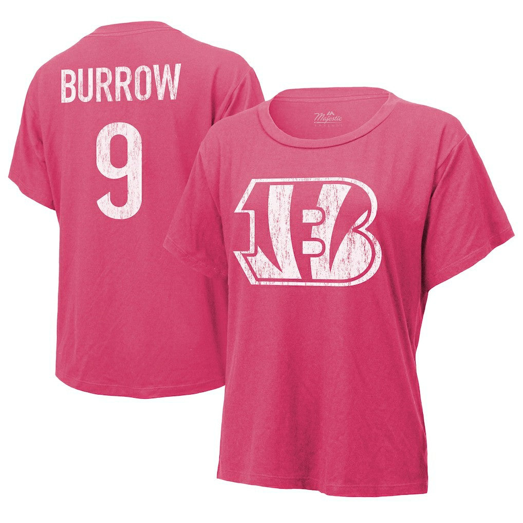 Joe Burrow Cincinnati Bengals Majestic Threads Women's Name & Number T-Shirt Pink - NFL