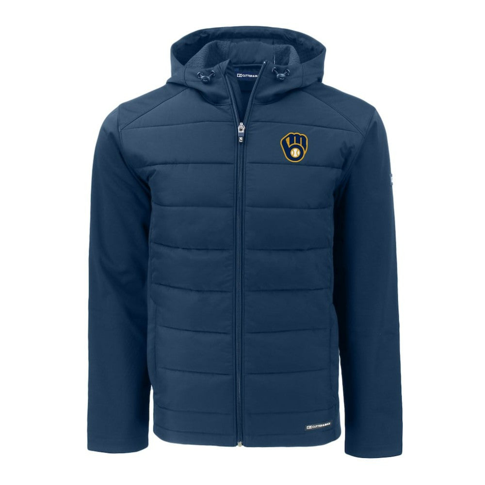 Milwaukee Brewers Cutter & Buck Big & Tall Evoke Hybrid Eco Softshell Recycled Full-Zip Hoodie for sale