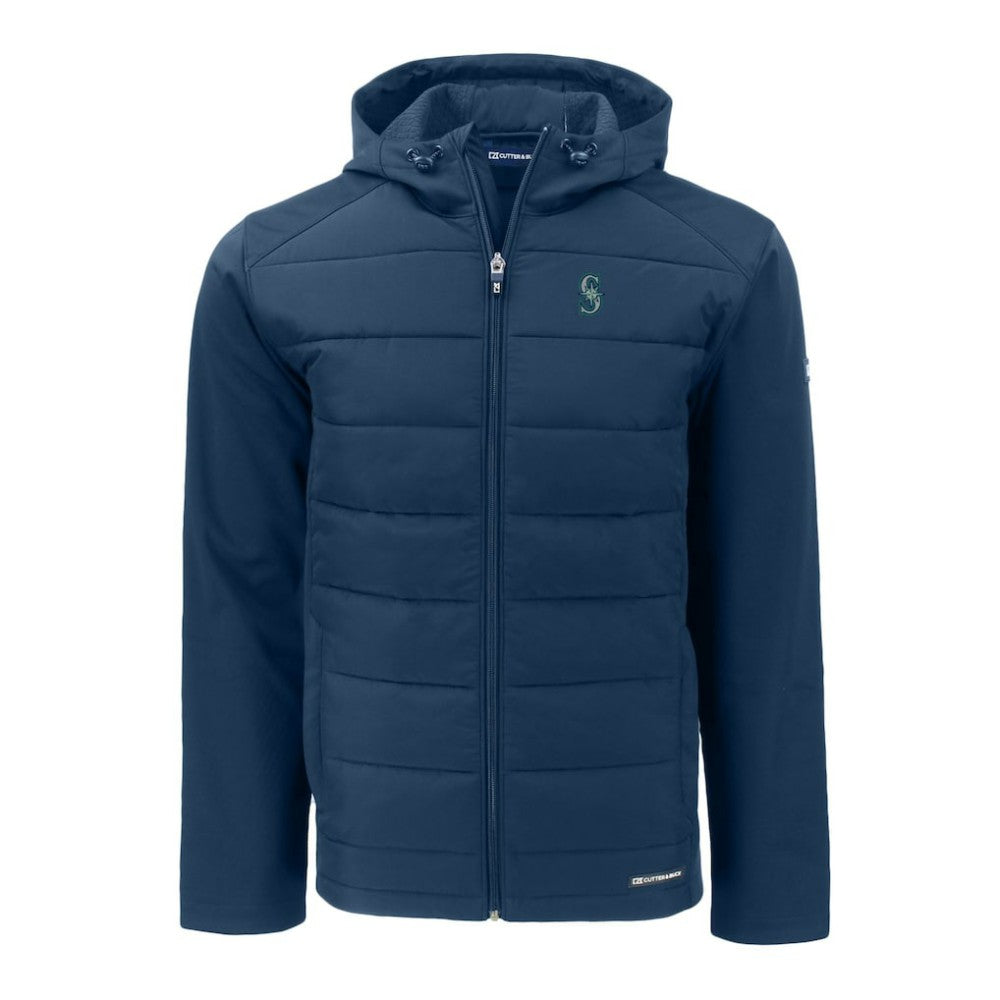 Seattle Mariners Cutter & Buck Big & Tall Evoke Hybrid Eco Softshell Recycled Full-Zip Hoodie Clearance