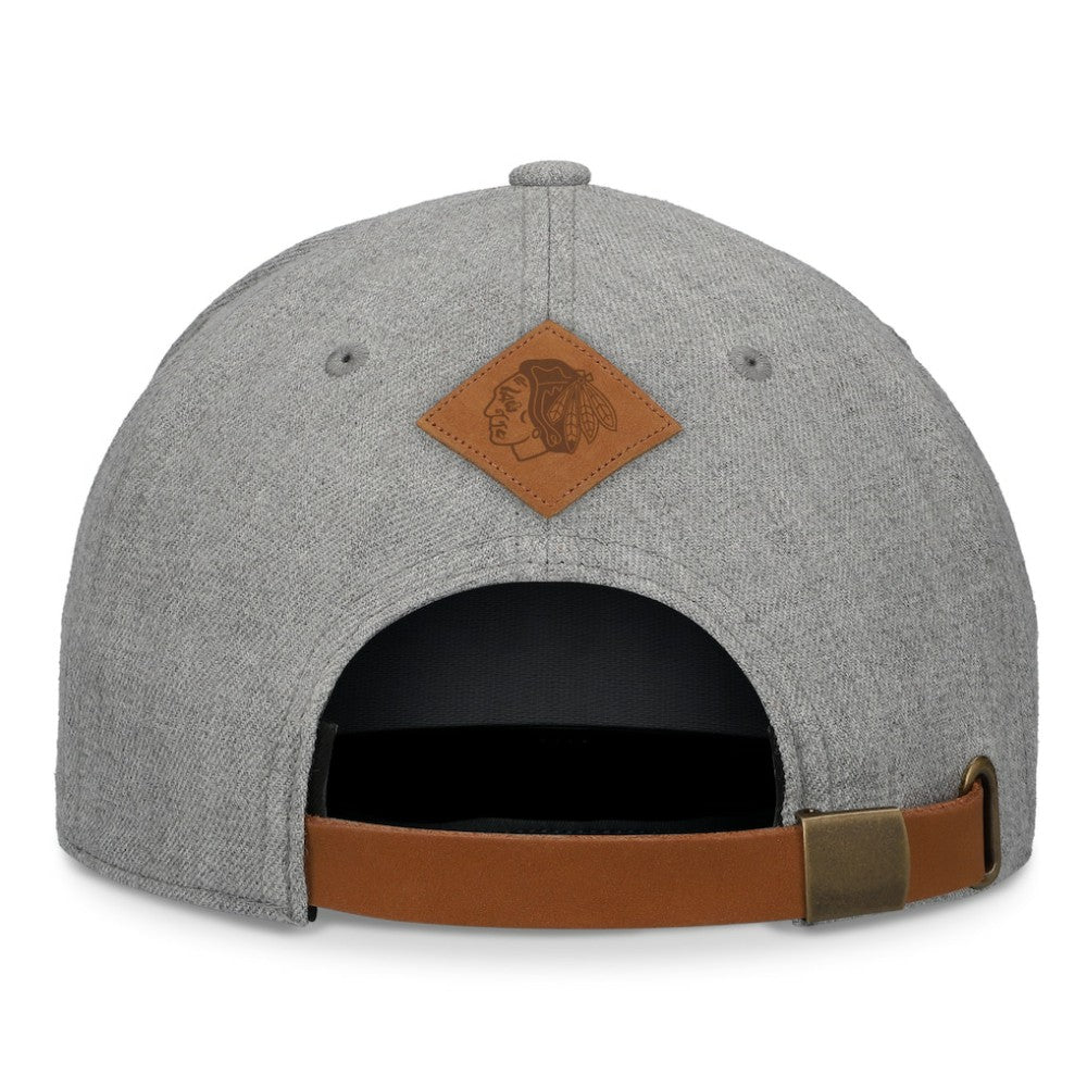Chicago Blackhawks Fanatics Elements A-Frame Leather Strapback Hat Heather Gray