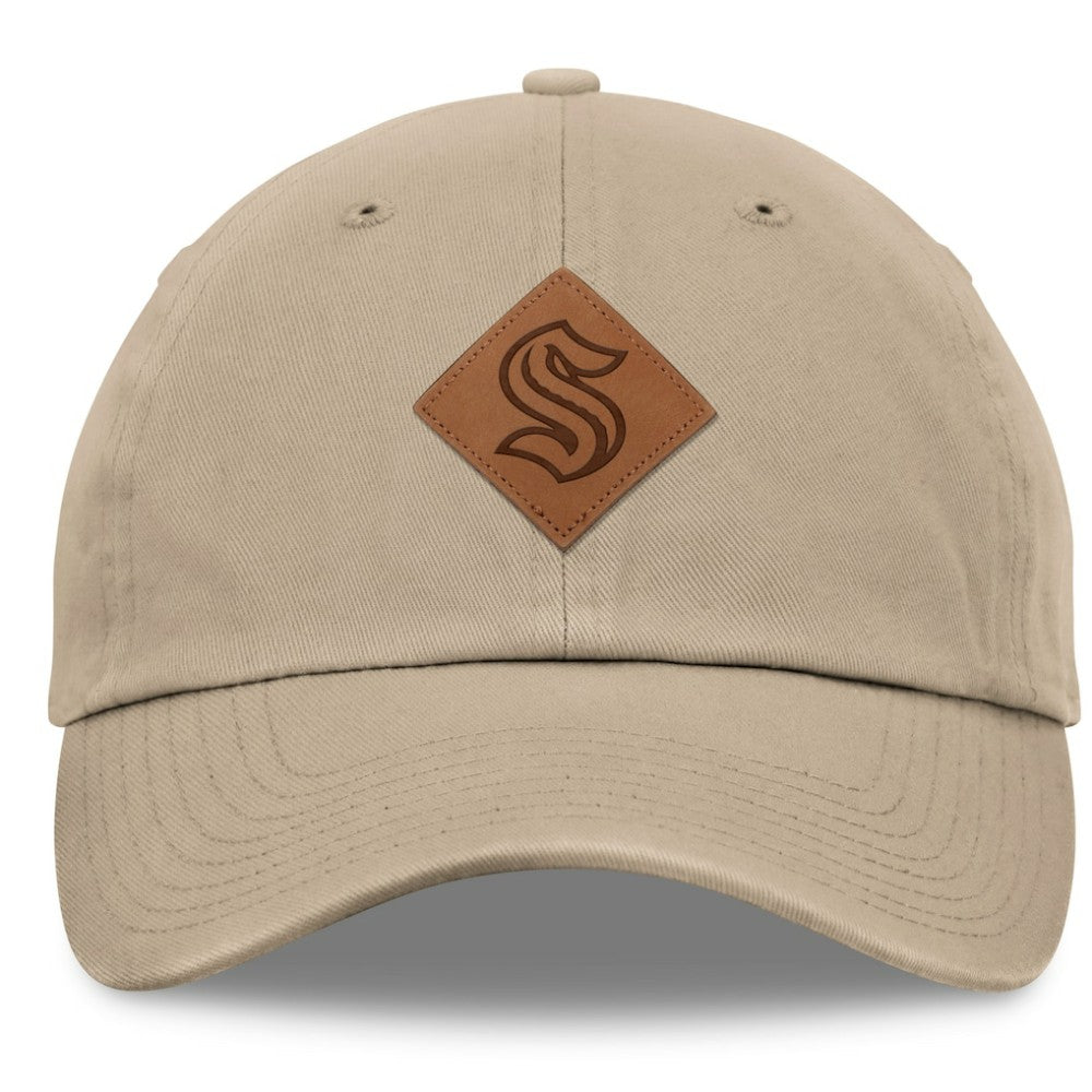 Seattle Kraken Fanatics Elements Unstructured Patch Leather Strapback Hat Khaki