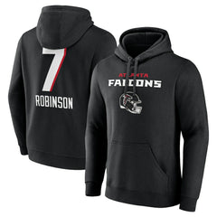 Bijan Robinson Atlanta Falcons Team Wordmark Name & Number Pullover Hoodie Black - NFL