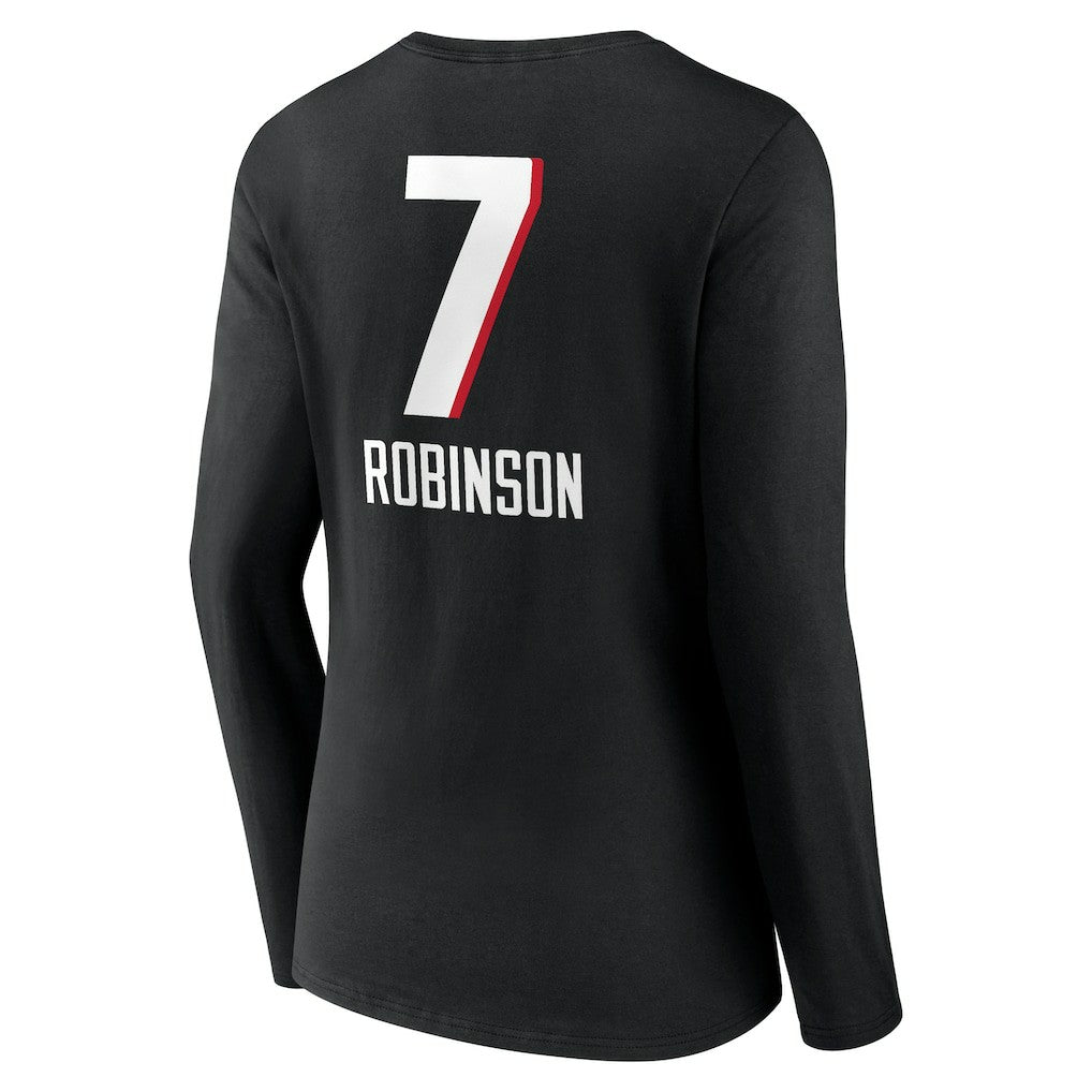 Bijan Robinson Atlanta Falcons Women's Team Wordmark Name & Number Long Sleeve V-Neck T-Shirt Black - NFL