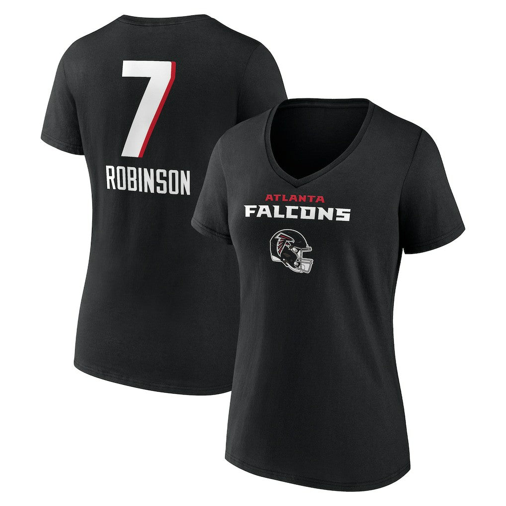 Bijan Robinson Atlanta Falcons Women's Team Wordmark Name & Number V-Neck T-Shirt Black - NFL