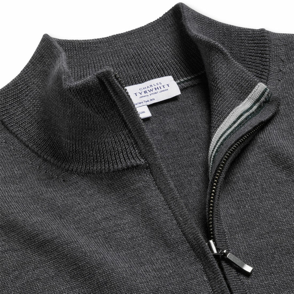 New York Jets Charles Tyrwhitt Merino Quarter-Zip Pullover Sweater Gray - NFL
