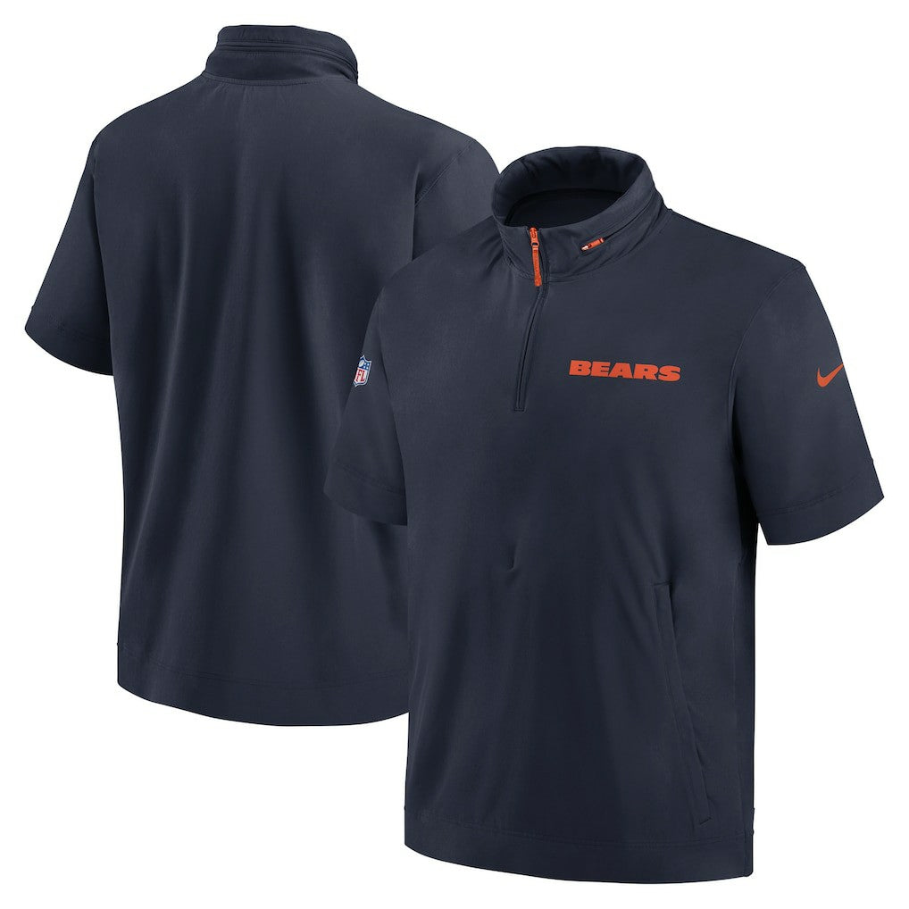 Chicago Bears 2024 Sideline Coach Short Sleeve Half-Zip Hoodie Jacket Navy - Nike