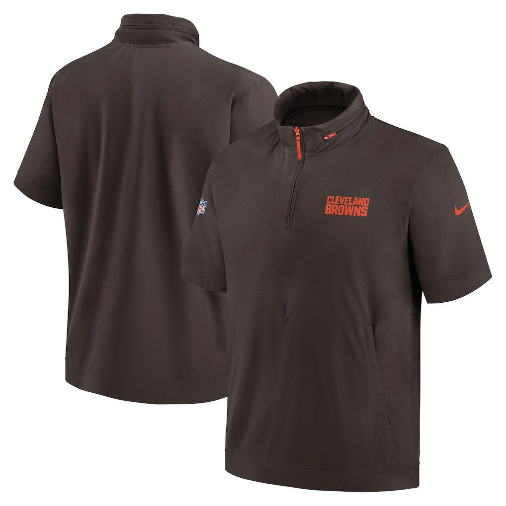 Cleveland Browns 2024 Sideline Coach Short Sleeve Half-Zip Hoodie Jacket Brown - Nike