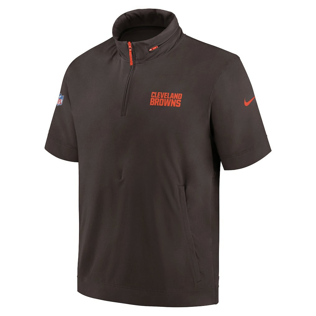 Cleveland Browns 2024 Sideline Coach Short Sleeve Half-Zip Hoodie Jacket Brown - Nike