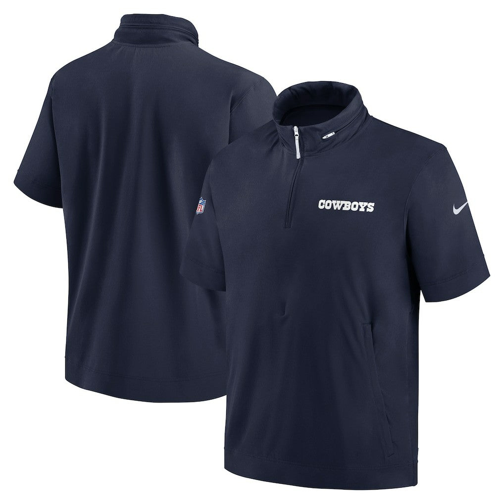 Dallas Cowboys 2024 Sideline Coach Short Sleeve Half-Zip Hoodie Jacket Navy - Nike