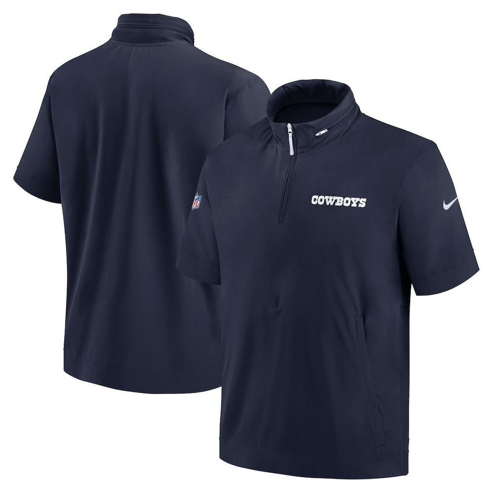 Dallas Cowboys 2024 Sideline Coach Short Sleeve Half-Zip Hoodie Jacket Navy - Nike