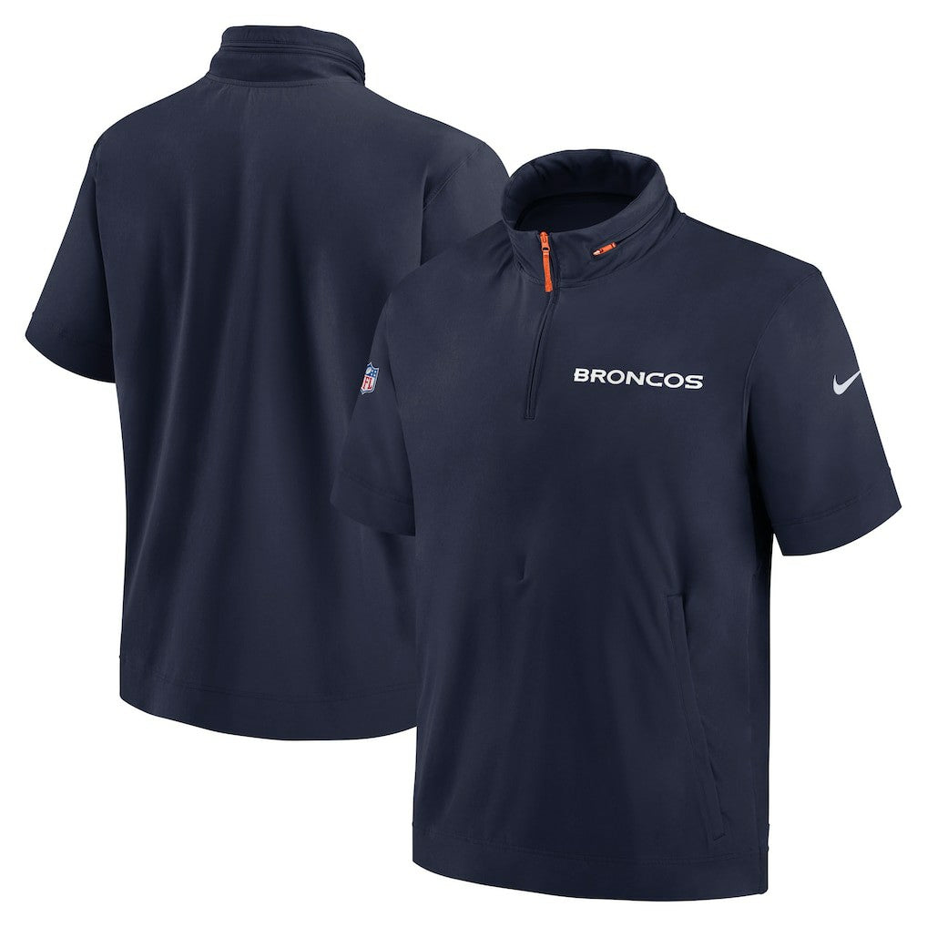 Denver Broncos 2024 Sideline Coach Short Sleeve Half-Zip Hoodie Jacket Navy - Nike